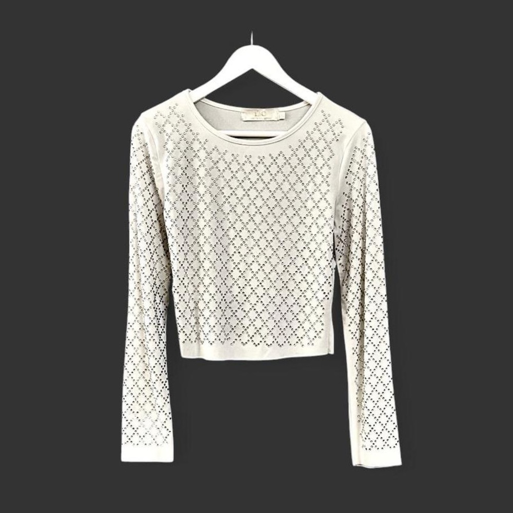 🔥 Y2K LC LIZETTE COLLECTION Diamond Studded Cropped Long Sleeve Shirt